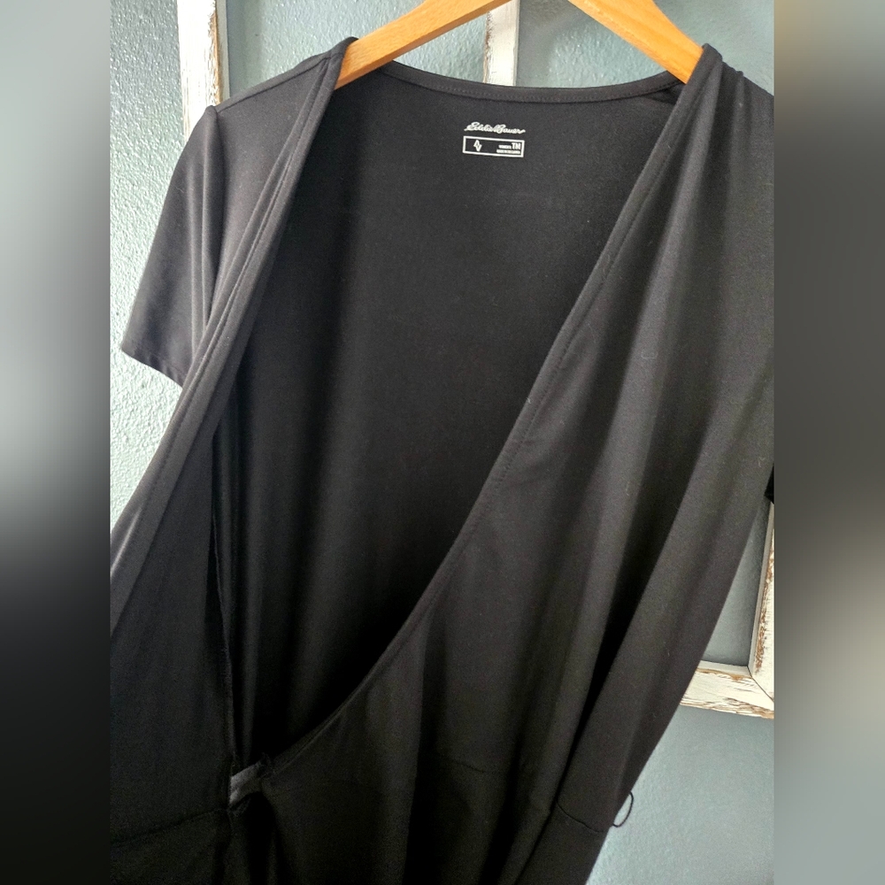 New Eddie Bauer Black Midi Wrap Dress Tall Medium (TM) - Picture 4 of 5